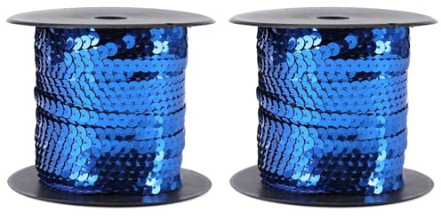 100 Yard Flacher Pailletten Rolle, 6mm Bunte Paillette Trim Flache Glitzerborte für DIY Handwerk, DIY Paillettenschnur Bandrolle für Bastelarbeiten, Verzierungen, Kostümzubehör (Blau-2 Stück)