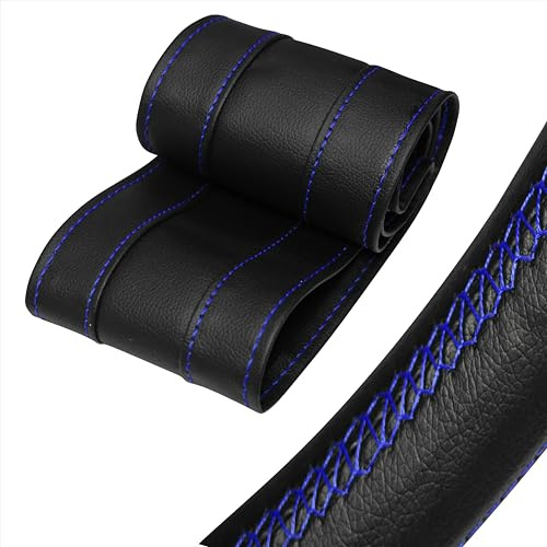 Xkeribom Auto Lenkradbezug zum Nähen aus weichem Leder Sport Design Leder Lenkradhülle Lenkradschutz (Lenkraddurchmesser 37-38 cm) XLBG3NEU-L4 (Blau)