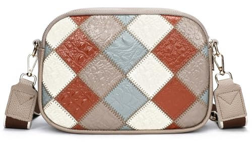 Patchwork von Luxe Naturleder Bunte Damen Handtaschen Leder Damen Taschen Umhängetasche Henkeltaschen Freizeittasche Schultertasche,S (A)