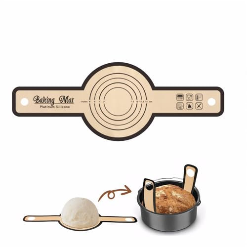 Silikon Backmatte für Dutch Oven,Backmatte Brot Antihafte Backmatte Wiederverwendbare Silikon Brotbackmatte Brotschlinge mit Langen Griffen für Heißluftfritteusen, Hausbäckereien