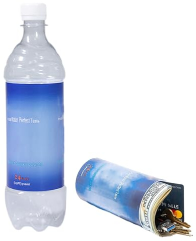 Botella de agua convertida en caja de dinero segura, contenedor de almacenamiento secreto, agarre antideslizante, compartimento oculto, 8 x 8 x 27 cm, para llaves, joyas, objetos de