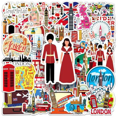 JEYORZY 50 Stücke London Bus Aufkleber London Bus Sticker Set,Wasserdicht Ästhetisch Aufkleber für Auto Laptop Skateboard Fahrrad Moped Motorrad Fahrrad Computer