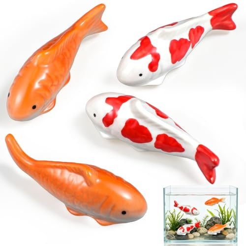 Homoyoyo Floating Ceramic Fish, 4pcs Fake Koi Fish Realistic Aquarium Goldfish for Fairy Garden Fishs Bowl Pond Decor