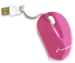 Mouse USB Compatto, Rosa, Design Ergonomico, Cavo Retrattile