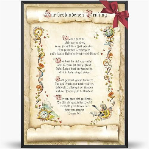 Die Staffelei Glückwunschkarte Bestandene Prüfung Urkunde A4 / Witziges Gedicht auf hochwertigem Papier/besondere Geschenkidee