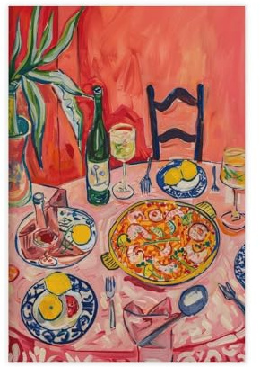 NFFBGFD Leinwandposter Spanisches Fest mit Paella Tapas und Wein, Wandkunstdruck, Bild, Gemälde, 40 x 60 cm