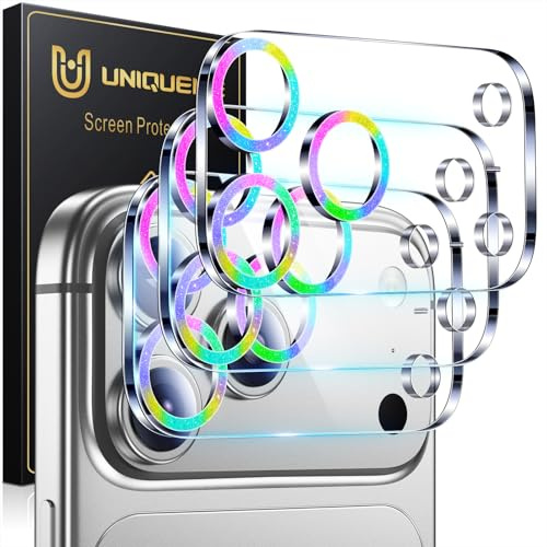 UniqueMe für iPhone 17 Pro Kameraschutz - 3 Stück, Diamant Regenbogen | Vollständige Abdeckung Kameraschutz für iPhone 17 Pro Kamera Schutz, 9H Härte Ultra-Klar, Bruchsicher, Kratzfest, Stabil