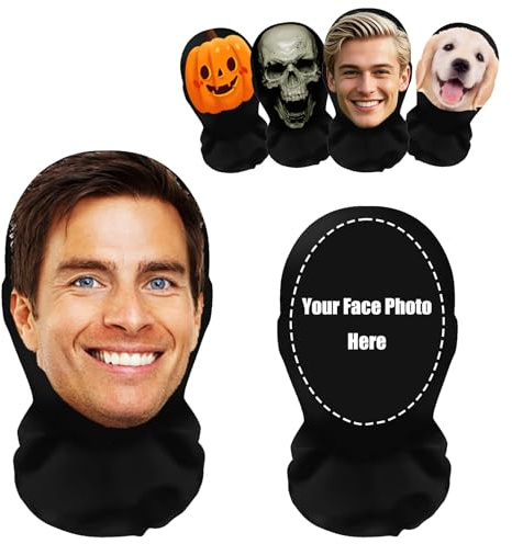 Individuelle Gesichtsmaske mit Ihrem Foto – Personalisierte Halloween-Masken für Erwachsene, Realistische 3D-Maske mit Lustigem Gesicht und Bandana – Wiederverwendbare Nylon-Netzmaske für Streiche