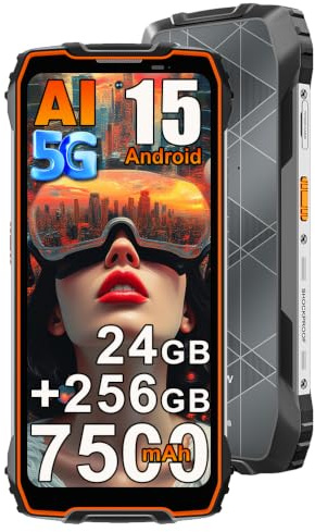 Blackview 5G Téléphone Portable Incassable, 24Go+256Go/2To Telephone AI Android 15, 6.78 FHD+, 50MP AI Caméra, 7500mAh Smartphone Incassable Etanche, 4G&5G,NFC,OTG,GPS,Gemini AI 2.0, Orange