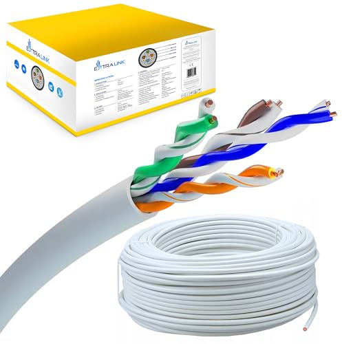 EXTRALINK Cavo Ethernet Interno 50m Cat5e U/UTP LAN AWG24 – 100% Rame Puro, Compatibile PoE, Fino a 1 Gbps, Guaina in PVC Flessibile, Facile da Installare per Reti Domestiche e Professionali