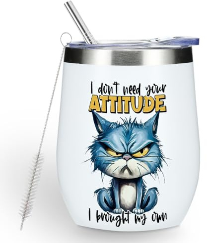 Funny Quotes Wine Tumbler, Sarcastic Cat Gifts Cat Decor Stuff Double Wall Vacuum Insulated Coffee Mug Wine Glass 12 oz Tumbler with Lid for Women Boys Girls Appreciation Birthday Graduation Christmas