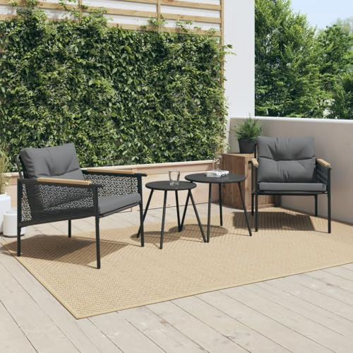Bucmath Gartenstühle mit Kissen, 2er Set, Schwarz, pulverbeschichteter Stahl, Textilene, Bequeme Outdoor-Sessel für Terrasse, Balkon, Garten, bis 110 kg
