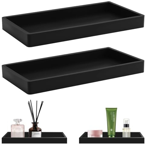2 Pieces Black Bathroom Vanity Trays for Washbasin, 20x10x2cm