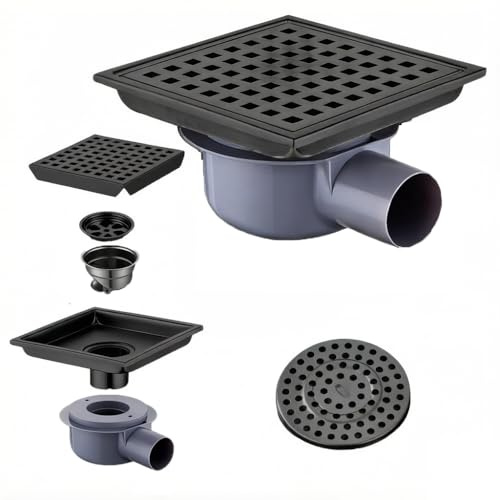 NEWFUN Bodenablauf DN 50, Duschablauf Flach,15 * 15cm Edelstahl, Geruchshemmender, Unsichtbarer, Positiv und Negativ Verwendbar, Doppelte Filterung, Verfliesbar