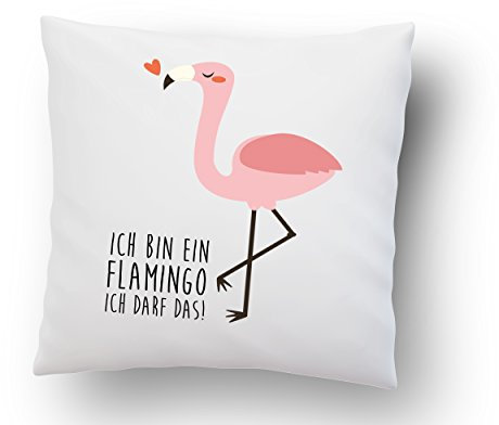 LIEBTASTISCH Kissen mit Spruch: ''Ich Bin EIN Flamingo, ich darf das!'' - 40cm x 40cm - Kissen inkl. Füllung - Deko Kissen - hochwertige Qualität - weiß - Flamingo - Pink - Federn