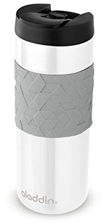 Aladdin Easy-Grip Leak-Lock Mug 0.47L White – Technologie Leak-Lock - Couvercle étanche - Tasse à Double Paroi Isolante - Garde Chaud 4 Heures - Mug de Voyage en inox Sans BPA - Va au Lave-Vaisselle