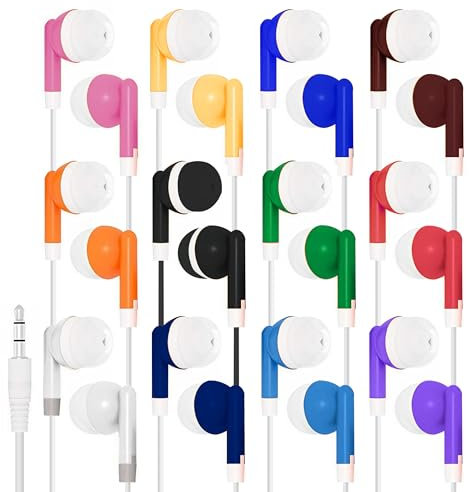 Deal Maniac Wholesale Kids Bulk Earbuds Headphones (10-Pack) Earphones, 12 Assorted Colors,for Schools, Libraries, Hospitals by