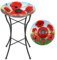CHRISTOW Glass Bird Bath Solar Light Metal Stand Painted Poppy Garden Decoration
