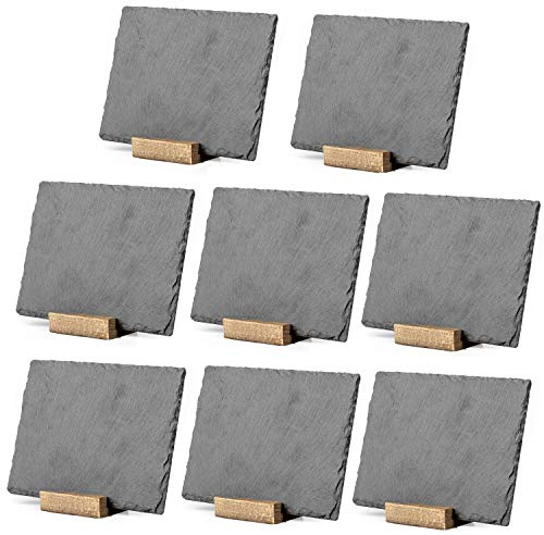 Ilyapa Mini-Kreidetafel-Schilder mit Ständer, 8 Stück – rustikale 12,7 x 15,2 cm, kleine Schieferplatten, Kreidetafeln mit Holzständern, Lebensmittelschilder für Buffet-Tisch