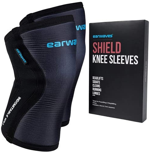 Earwaves ® Shield™ Knee Sleeves I Par Rodilleras Neopreno Cross Training I 5 & 7mm I Tecnología 4 Paneles Total Compresión Soporte Estabilidad I Sentadillas, Halterofilia, Weightlifting, Lunges.