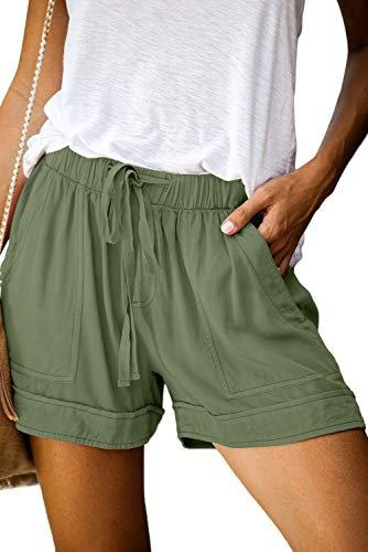 FANGJIN Strand Shorts Damen Elastische Stoffhose Kurz Damenshorts für Frauen Grosse Grösse Hosen Sommer Taillenhose Größentabelle Hose Grün L