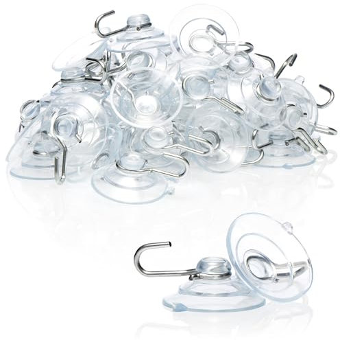 com-four® 40x Ventosas - Soporte de Ventosa Universal con Ganchos de Metal - Ventosas para Colgar Luces de Colores, Toallas y Decoraciones (Ø 3cm - 40 piezas)