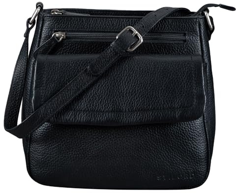 STILORD Jodie Leder Umhängetasche Damen Vintage Handtasche Elegante Ledertasche Crossbody Bag Frauen Schultertasche Tasche Klein Echtleder Farbe:schwarz