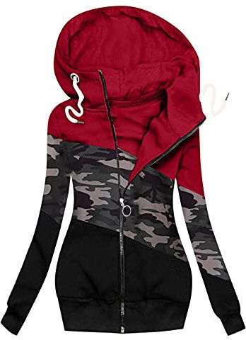 CCOOfhhc Winterjacke Damen Sweatjacke Hoodie Langarm Kapuzenpullover Sweatshirt mit Reißverschluss Kapuzenpulli Outwear Jacken Sweatshirt Kapuzenjacke Herbst Kordelzug Mantel Lang Übergangsjacke