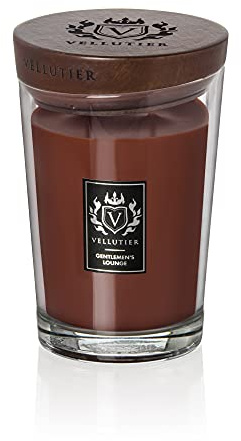 Vellutier Duftkerze Gentlemen's Lounge, Kerze im Glas, Spezialrezeptur aus Samtigen Wachs, Verpackt in Hochwertigem Glas mit einem Holzdeckel, Bergamotte- und Tonka-Aroma, 16 x 11 cm, Groß, 515g