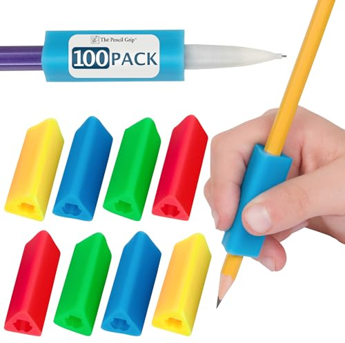 The Pencil Grip- Classic Triangle Grip, Pencil Holder, Ergonomic Writing Aid, Pencil Grips for Kids Handwriting, Perfect for Right or Left Handed Users, Assorted Colors, Pack of 100
