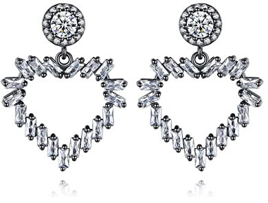 Daesar Silber Ohrringe Damen, Ohrhänger Vergoldet Herz mit Zirkonia Frauen Ohrringe Modeschmuck für Frauen Mädchen