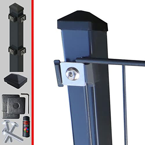 Doppelstabmattenzaun Komplettset 6/5/6mm in Anthrazit RAL7016 – Stabmattenzaun Gartenzaun - Pfosten mit Klemmhalter und Zubehör Zaunhöhe: 2030 mm Länge: 50 m | inkl 2 Eckpfosten