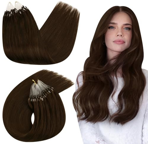 Ugeat Microring Extensions Echthaar Braun 40 cm Braun Seidig Microring Extensions Echthaar Schokobraun für Datum Micro loop Haarverlängerung 50G/50S #4