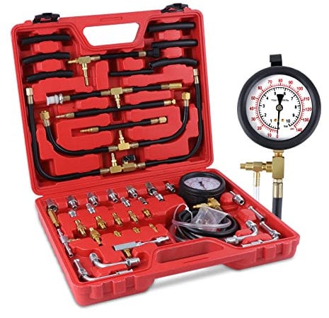 HSEAMALL Fuel Injection Pressure Tester Kit Manometer 0-140 PSI / 10 Bar mit Adapter Fitting Set
