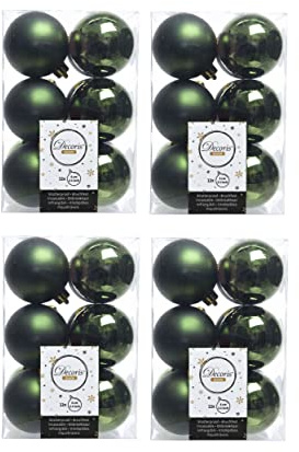 48 Pine Green Christmas Baubles 6cm Shatterproof Tree Ornaments Shiny Matt Decorations