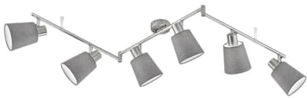 etc-shop Deckenleuchte Spotleiste 6 flammig Deckenlampe Wohnzimmerleuchte Schlafzimmerlampe, nickel matt Textil grau, 6x E14, LxH 145x21 cm