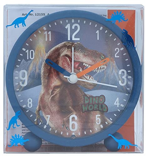 Depesche 12155 Dino World - Wecker für Kinder in Blau mit Dino-Motiv, lautlose Uhr mit Licht-Funktion, inklusive Batterie