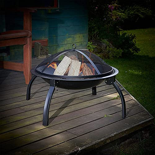 Samnuerly Tragbare Feuerstellen für den Garten, Feuerstellen im Freien, klappbare Feuerschale aus Stahl mit Grillabdeckung, Schürhaken, Camping-Feuerstelle, Grill, Feuerschale, Holzkohle-Terrassenhei