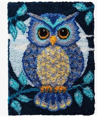 ROCKY&CHAO Knüpfhaken-Teppich-Set DIY-Knüpfhaken Teppichherstellungs für Erwachsene Kinder Kreuzstich Teppichherstellung Heimdekoration 50 * 38 cm (Blaue Eule