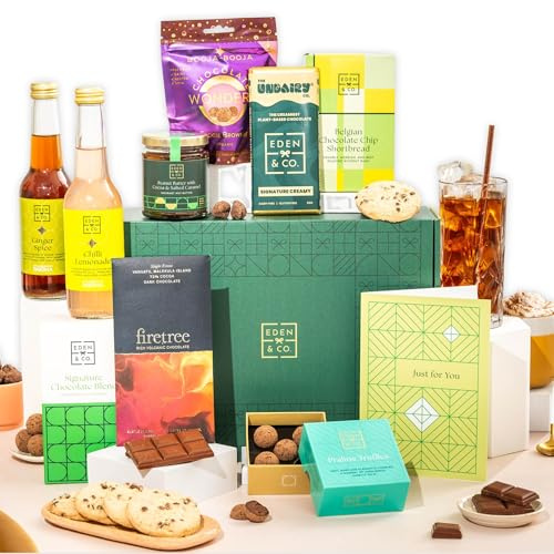 Just Because Vegan Hot Chocolate Gift Hamper Basket, Luxury Gourmet Gifts for Women, Men, Couples, with Vegan Chocolate by EDEN & CO - Plus Non-Alcoholic Mocktails
