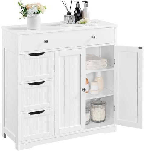 Topeakmart Freestanding Bathroom Storage Cabinet, 4 Drawers & 2 Doors White