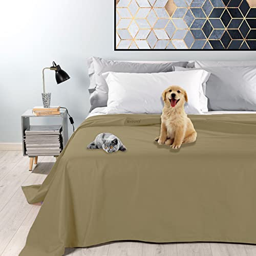 Byour3 - 100% wasserdichte Baumwolle Doppel Tagesdecke Wohndecke Dekostoff Einzelbett Queen Size Resistenter Schutz Anti-Kratze Tierhaare Haustieren Hunde Katzen Kinder Waschbar (Beige, Queen Size)