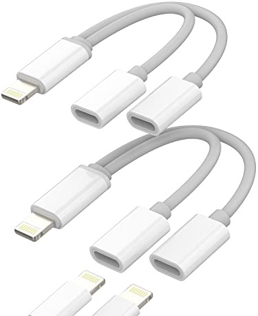 Dual Lightning Splitter Dongle(2Pack)for iPhone Headphone Adapter 2in1 AUX Charging Double Jack Adaptador Para for Apple MFI Certified 11 12 13 14 Pro Max Mini SE X XR 7 8 Charge Audio Converter Cable