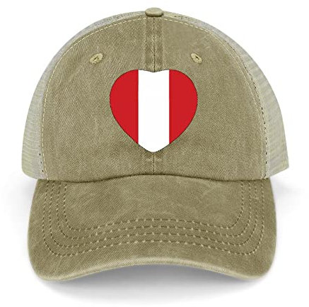 Funlucy Peru Mesh Back Cap Peru National Flag Baseball Cap Verstellbare Denim Cap, Khaki-Peru, One size