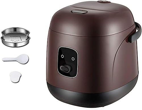 MISKYN Elektrischer Reiskocher, 1,2 l, mit Dampfkorb und Spülung, tragbarer Mini-Reiskocher, Antihaftbeschichtung, schnelles Kochen von 15 Minuten, Aufwärmen, Warmhalten, für 2-4 Personen, Braun