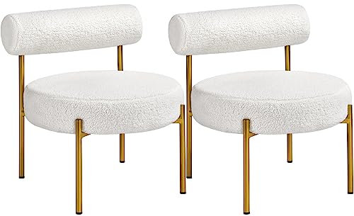 Yaheetech Fauteuil et Chaise de Relaxation de Salon Design Géométrique Élégant Doré Fauteuil d'appoint Bouclé 2/Blanc