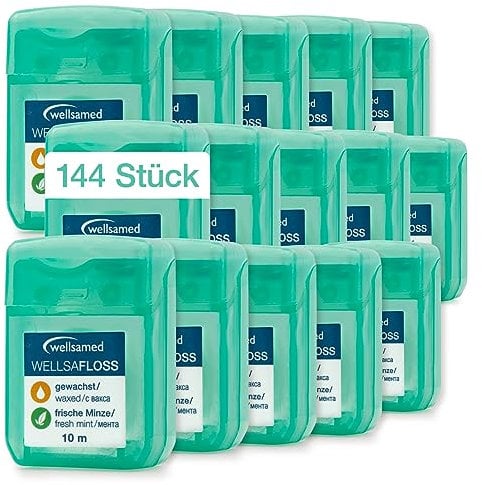 Wellsamed Zahnseide im 10m Spender, für eine gründliche Zahnzwischenraumreinigung (Minzgeschmack, 144 Stück)