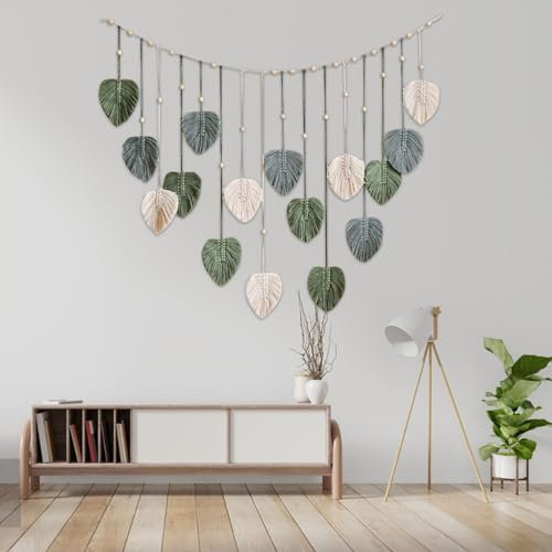 Macrame Wall Hanging Leaves, TapestryWall Hanging Bohemian Chic Wall Hanging Handmade Woven Tapestry Large Wall Art Decor for Bedroom Living Room Apartment Ornament