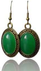 Vintage Ohrhänger Jade Grün, ovale Edelstein Ohrringe, Tropfen, Bronze, Hängeohrringe mit Stein, Jade Schmuck Frauen, Geschenk für Sie