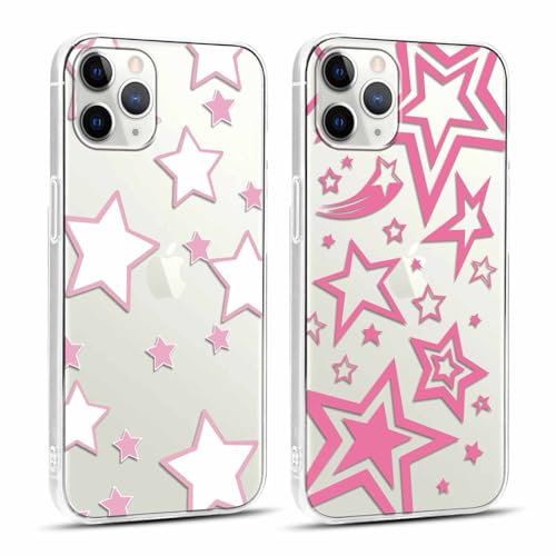 Yoedge 2 Stück Handyhülle für iPhone 11 Pro Hülle 5,8, Transparent Stern Muster Frauen Mädchen Aesthetic Motiv Handyhülle Dünn Weich Durchsichtig Silikon TPU Stoßfest Schutzhülle für iPhone 11 Pro